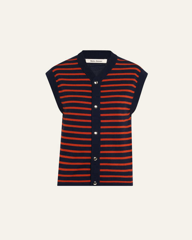 Kamau Stripe Front Sleeveless Wool Cardigan